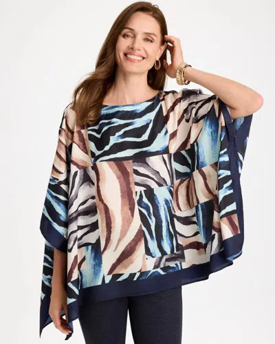 Chico's Artisanal Animal Printed Poncho In Blue In Passport Blue