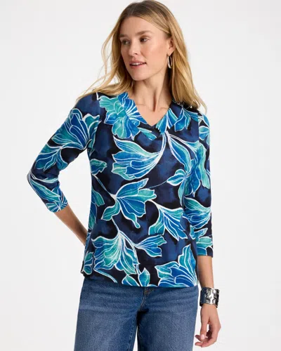 Chico's Artisanal Pima Cotton 3/4 Sleeve Tee In Blue In Passport Blue