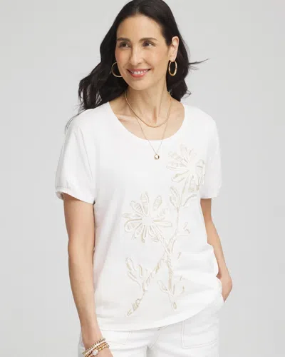 Chico's Artisinal Embroidered Short Sleeve Tee In White