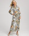 Chico's Artisinal Floral Print Maxi Shirtdress In White In Sand