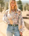 Chico's Artisinal Georgette Blouson-sleeve Blouse In Blue Lotus In Blue
