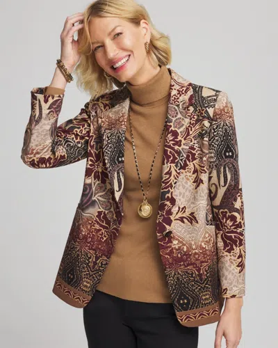 Chico's Artisinal Print Ponte Blazer In Gray In Blue