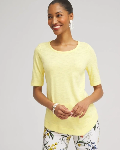 Chico's Asymmetrical Elbow Sleeve Tee In Soft Buttercup