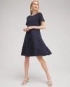 CHICO'S ASYMMETRICAL KNIT WOVEN TIERED DRESS IN NAVY BLUE SIZE 12/14 | CHICO'S