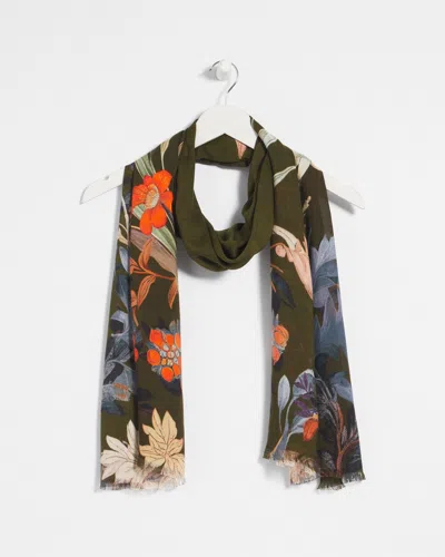 Chico's Autumn Floral Oblong Scarf In Green |  In Multi