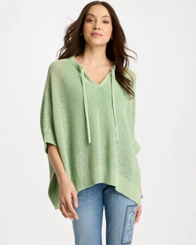 Chico's Avocado Artistry Open Knit Poncho In Green