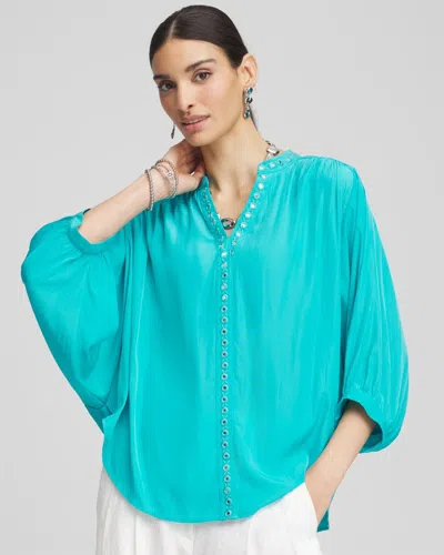 Chico's Batwing Sleeve Top In Blue In Green