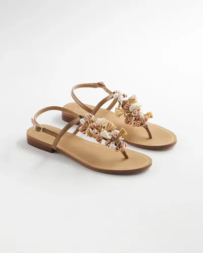 Chico's Beach Seashell T-strap Sandals In Neutral In Brown