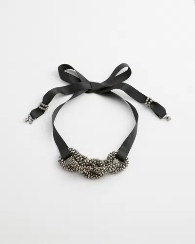 Chico's Beaded Chain Ribbon Necklace |  In Hematite