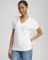 CHICO'S BEADED COTTON STRETCH TEE IN WHITE SIZE 12/14 | CHICO'S