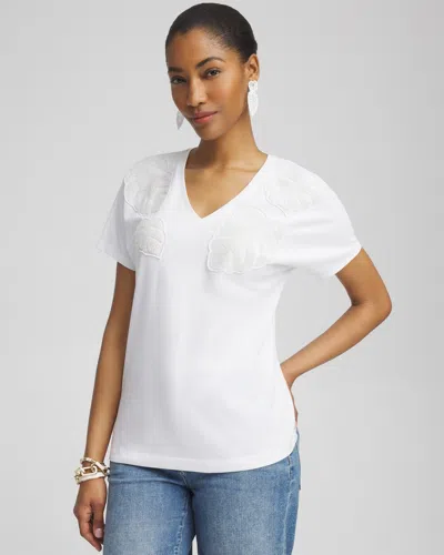 Chico's Beaded Cotton Stretch Tee In White Size Large |