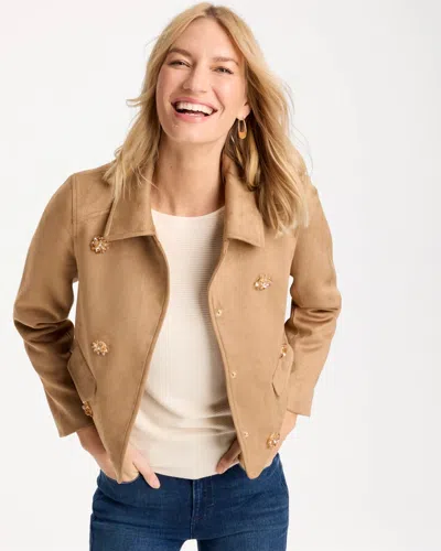 Chico's Bejeweled Long-sleeve Chore Jacket In Toffee Tan