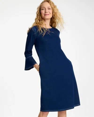 Chico's Bell Sleeve Knit Denim Dress In Blue In Purple