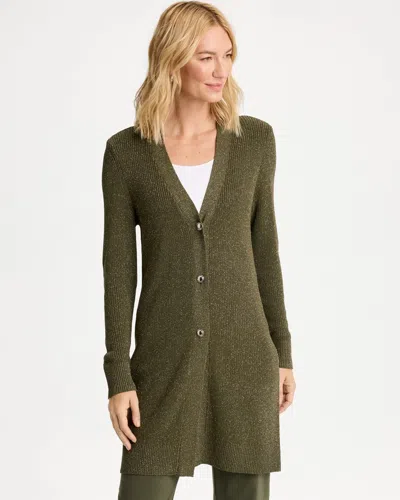 Chico's Belted Button-front Sweater Coatigan In Mossy Grove