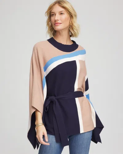 Chico's Belted Colorblock Poncho In Blue In Multi