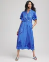 Chico's Belted Embroidered Midi Shirtdress In Blue Size 20/22 |  In Blue Pearl