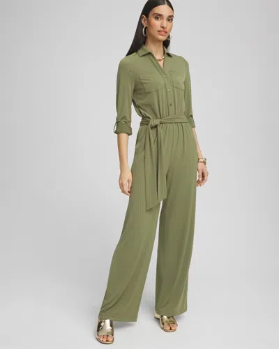 Chico's Belted Jersey Maxi Jumpsuit In Green