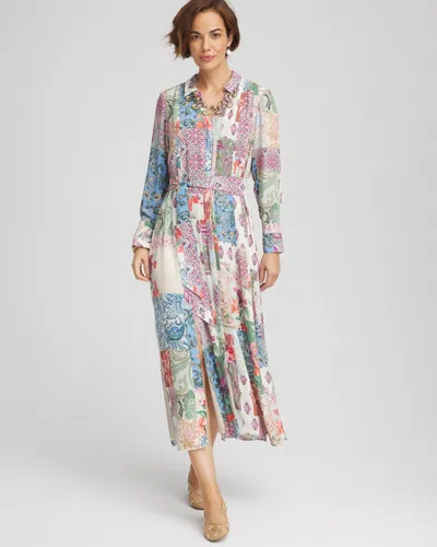 Chico's Belted Paisley Patch Maxi Shirtdress In Green Size 8/10 |  In Mineral Green