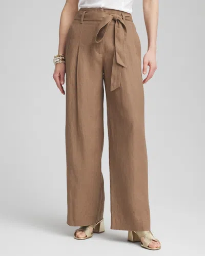 Chico's Belted Pleated Wide-leg Linen Pants In Teakwood Size 18 |