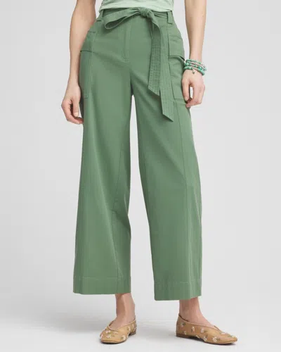 Chico's Belted Twill Utility Cropped Pants In Green Size 14 |  In Mineral Green