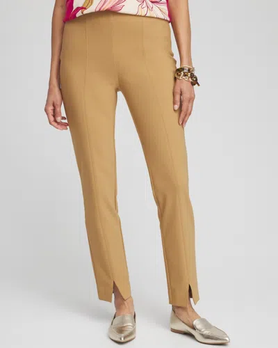 Chico's Bi-stretch Front Seam Slit Ankle Pants In Tan Size 20 |  In Camel