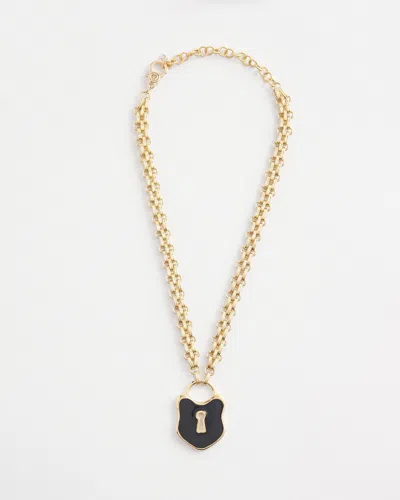 Chico's Black And Gold-tone Lock Pendant |  In Black/gold