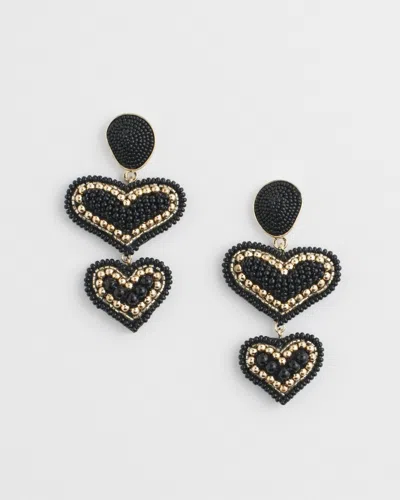Chico's Black Seed-bead Heart Earrings |  In Black/gold