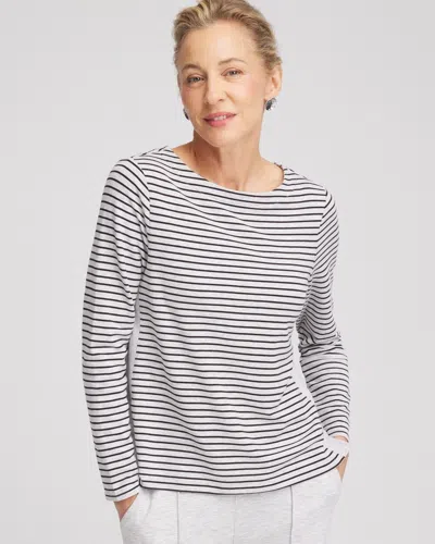 Chico's Block Stripe Pullover Top In Frosted Gray Heather Size 20/22 |  Zenergy