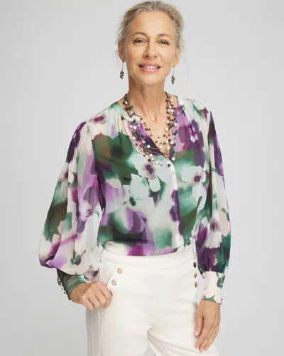Chico's Bloom Pintuck Sleeve Blouse In Midnight Violet
