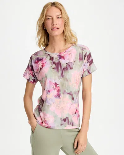 Chico's Blooms Drop Shoulder Tee In Seagrass Green In Multi