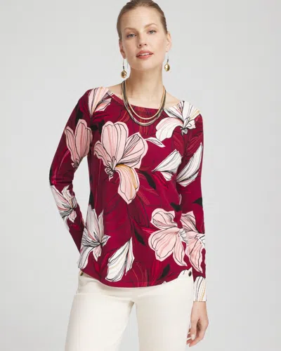 Chico's Blooms Long Sleeve Pullover Sweater In Berry Compote Size 20/22 |