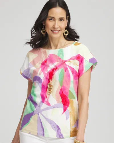 Chico's Blooms Short Sleeve Dolman Tee In White