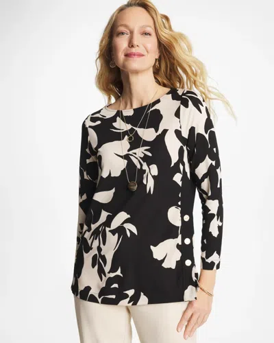 Chico's Blossom Matte Jersey Button Tunic In Black