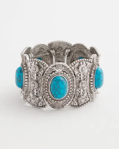 Chico's Blue & Silver Tone Stretch Cuff Bracelet |