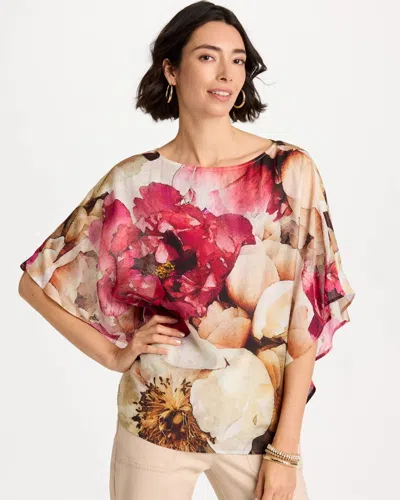 Chico's Boatneck Printed Poncho In White In Sand