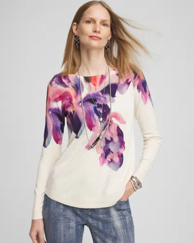 Chico's Botanical Bateau Neck Long Sleeve Sweater In Light Neutral Heather Size 20/22 |