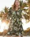 Chico's Botanical Ruffle Bell Sleeve Dress In Green Size 20/22 |  In Olive Green