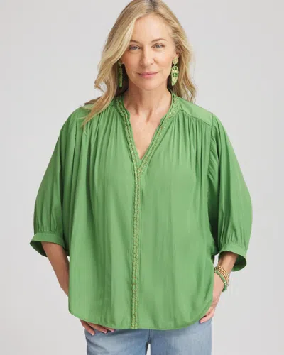 Chico's Braided Batwing Blouse In Salted Lime In Green
