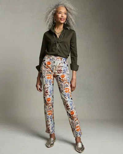 Chico's Brigitte Autumn Print Ankle Pants In Tan Size 14 |  In Canella Tan