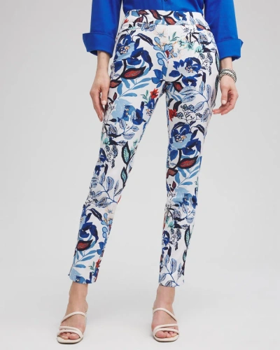 Chico's Brigitte Cool Floral Ankle Pants In Alabaster/classic Navy Size 6 |