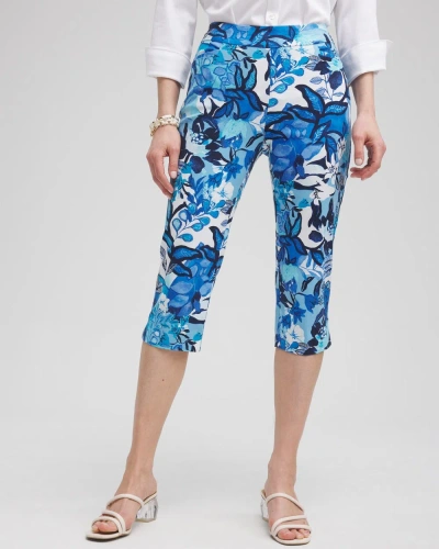 Chico's Brigitte Cool Floral Capri Pants In Alabaster/classic Navy Size 10p Petite |