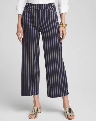 Chico's Brigitte Double Stripe Wide Leg Cropped Pants In Blue Size 16 |  In Ink