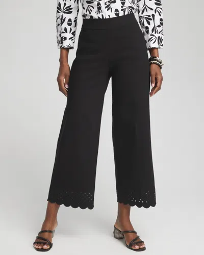 Chico's Brigitte Embroidered Wide Leg Cropped Pants In Black Size 0 |