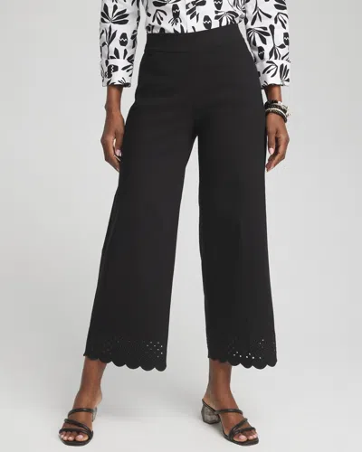 Chico's Brigitte Embroidered Wide Leg Cropped Pants In Black Size 4 |