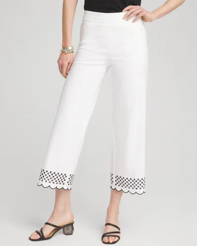 Chico's Brigitte Embroidered Wide Leg Cropped Pants In White Size 14p Petite |