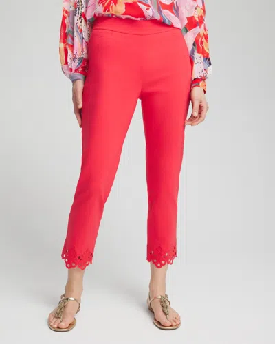 Chico's Petite Brigitte Eyelet Hem Slim Cropped Pants In Red Size 14p |  In Watermelon Punch