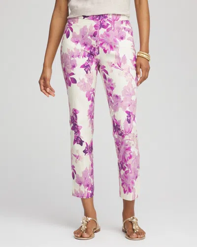 Chico's Brigitte Floral Pull-on Slim Cropped Pants In Purple