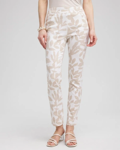 Chico's Brigitte Leaf Etch Ankle Pants In White Size 12 |  In Alabaster/sycamore