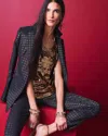 CHICO'S BRIGITTE METALLIC TILES BLAZER IN BLACK SIZE LARGE | CHICO'S
