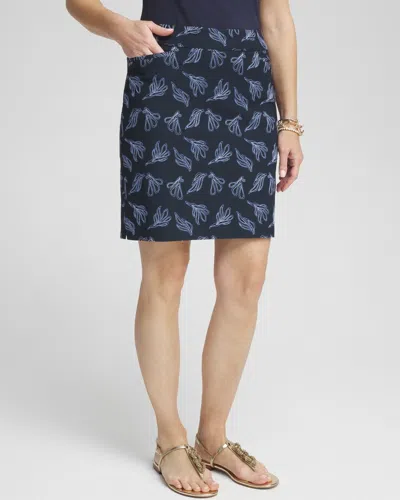 Chico's Brigitte Pull-on Embroidered Leaves Skort In Navy Blue Size 12 |